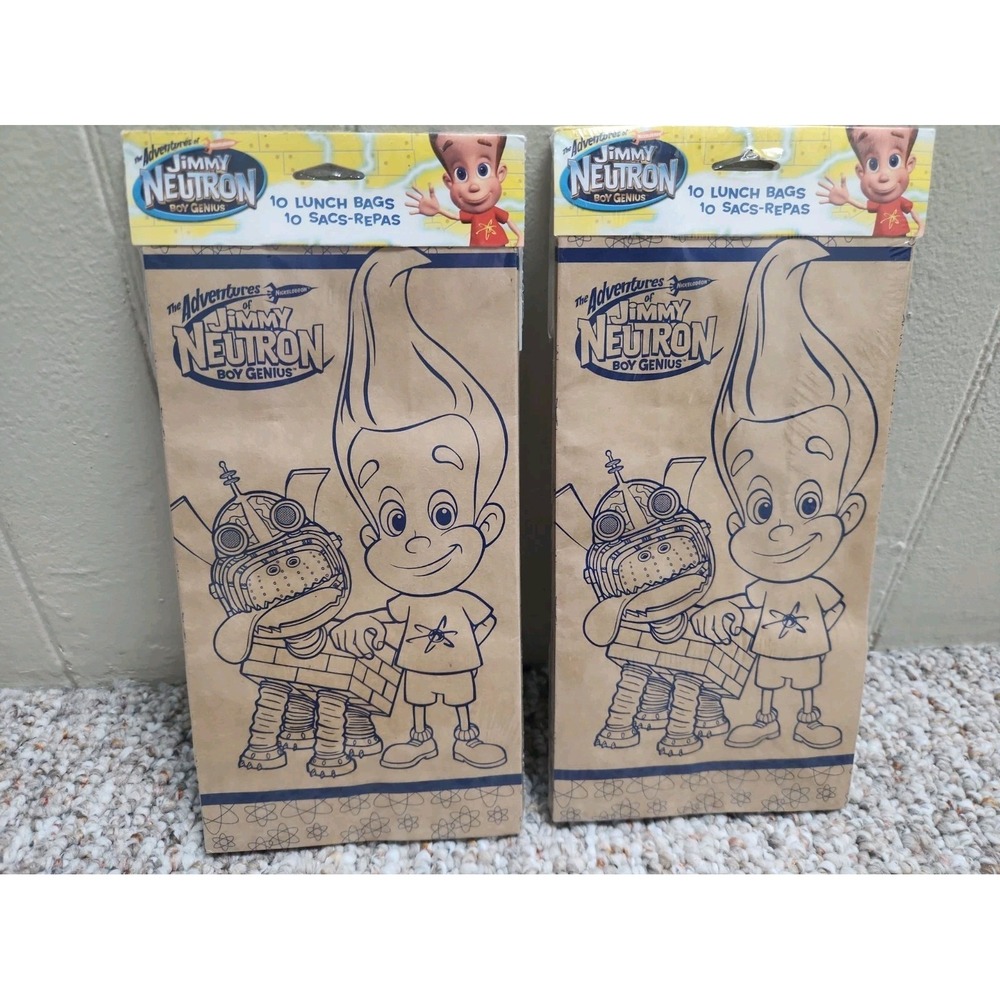 Jimmy Neutron Vintage Lunch Sack Bags Lot 2 Sealed Packs Nickelodeon 2002 20ct